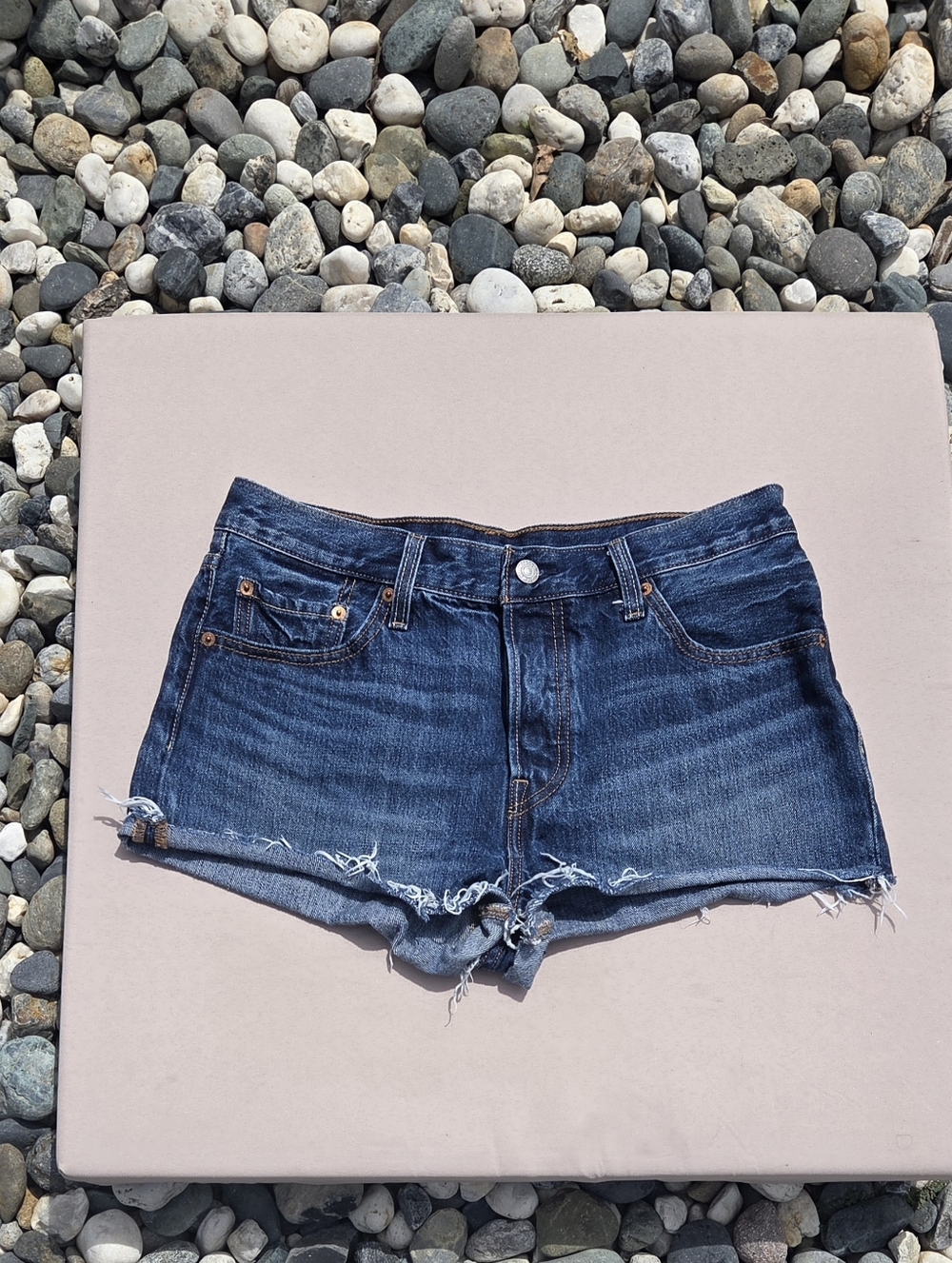 Levi Strauss Dark Blue Distressed Denim Cutoff Shorts Womens 29